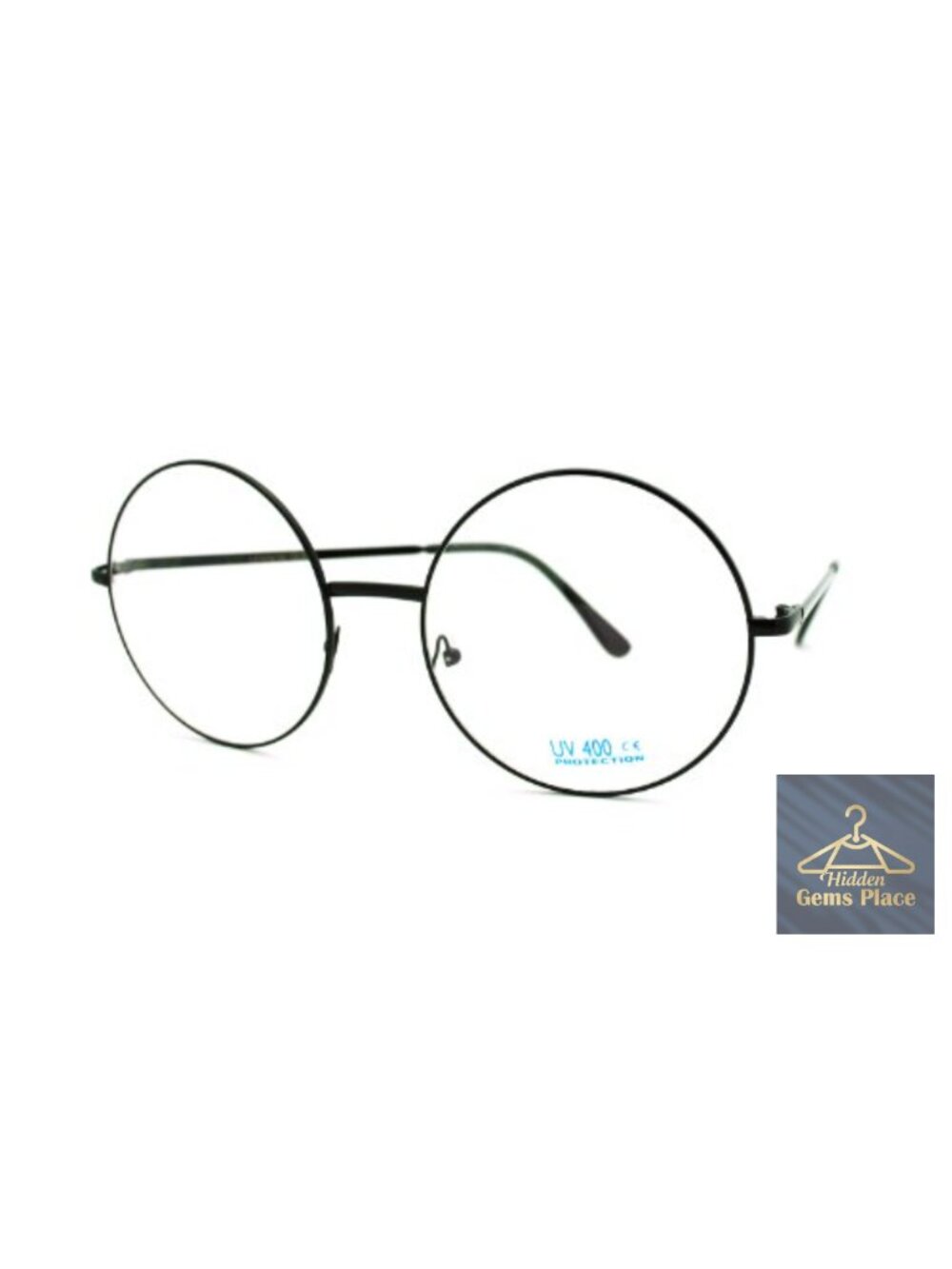 Oversized Round Metal Frame Clear Lens UV400 Sunglasses